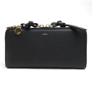 Chloe round zip long wallet black leather